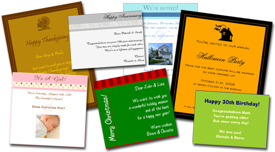 Send Greetings, Party Invitations or Special Wishes & Announcements